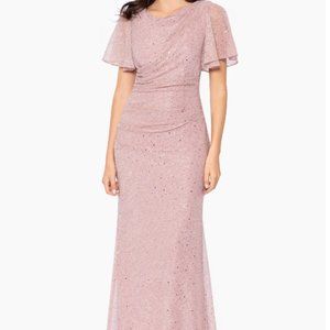 Betsy & Adam "Evelyn" Long Metallic Short Sleeve Dress